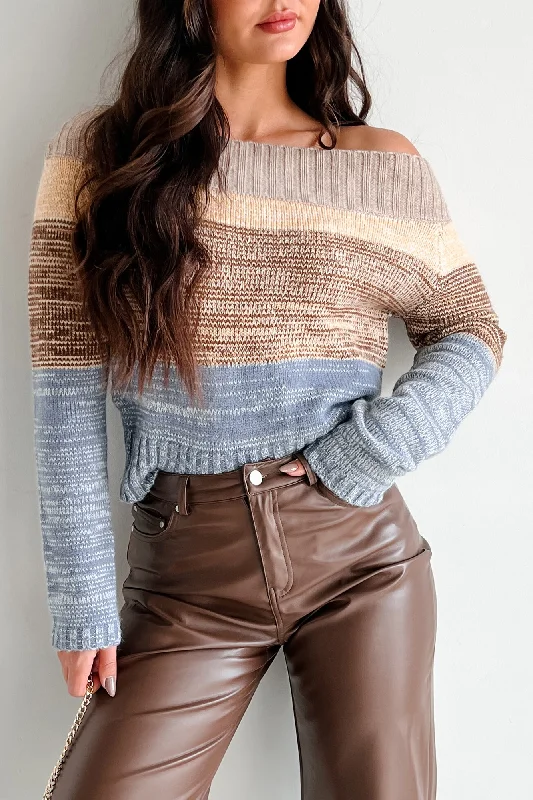 Sweetest Memories Colorblock Sweater (Taupe Combo) Spandex Blend Rayon Blend Denim Blend