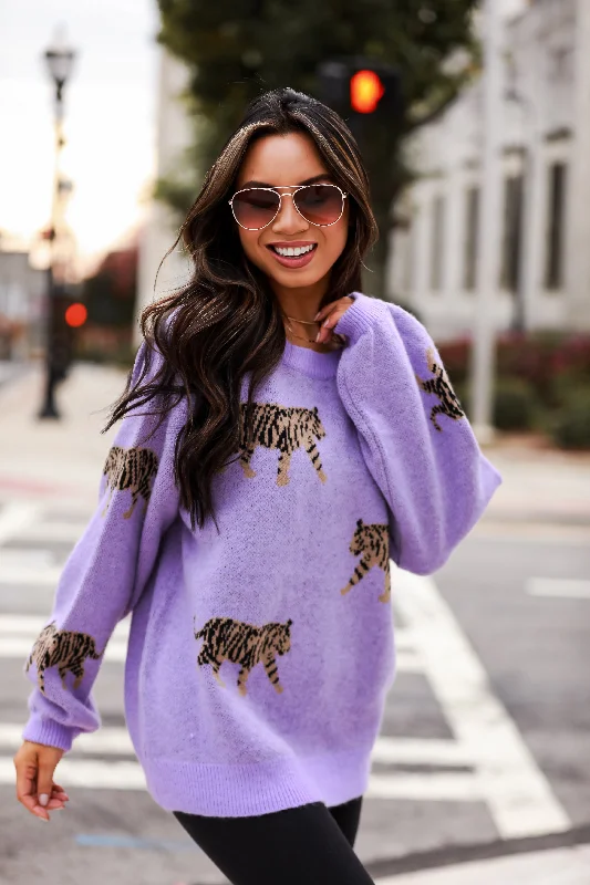 FINAL SALE - Tame My Heart Lavender Tiger Oversized Sweater Satin Fabric Silk Fabric Chiffon Fabric