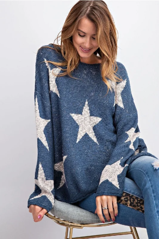 Rewrite the Stars Teal with White Stars Sweater {Easel} Real Fur Shearling Chenille