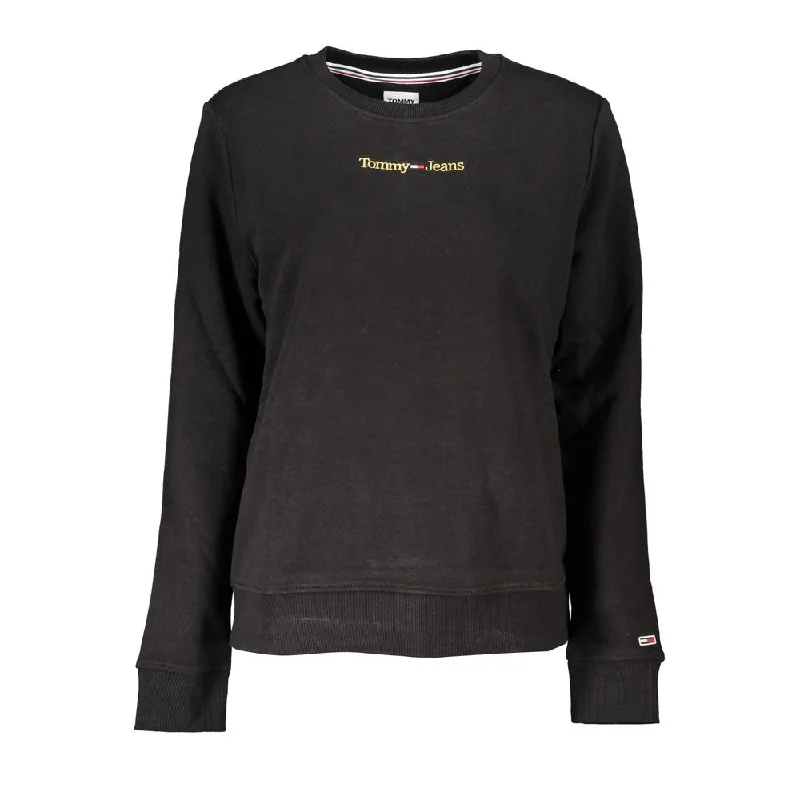 Tommy Hilfiger Black Cotton Women Sweater Beaded Sweater Sequined Faux Fur