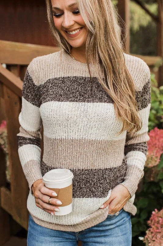 Total Favorite Color Block Sweater- Taupe & Brown Terry Blend Velvet Blend Canvas Blend