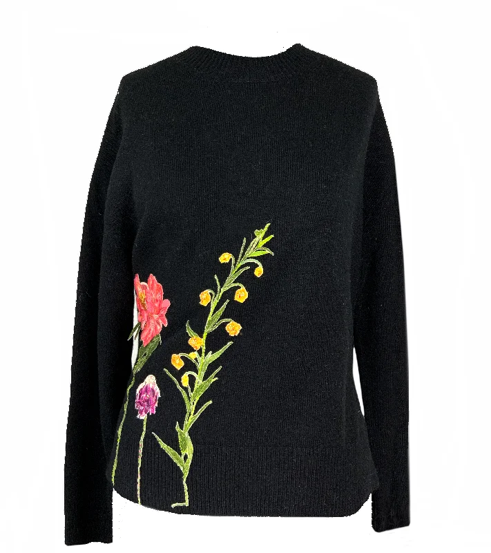 Valentino Floral Applique Jumper Sweater Size XS Fitted Slim Tailored