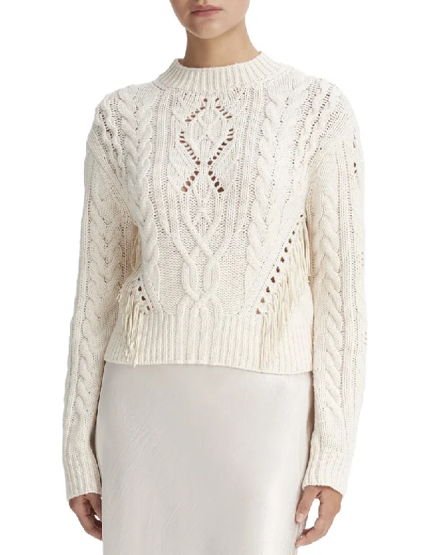 Vince Fringe Cable Wool & Cashmere-Blend Sweater Terry Blend Velvet Blend Canvas Blend