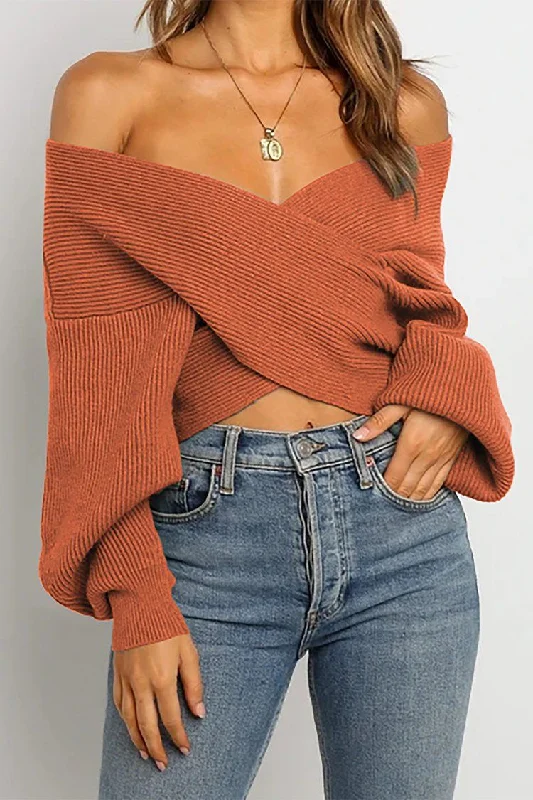 Women’s V Neck Off Shoulder Oversized Sweater Fleece Fabric Down Fabric Feather Fabric