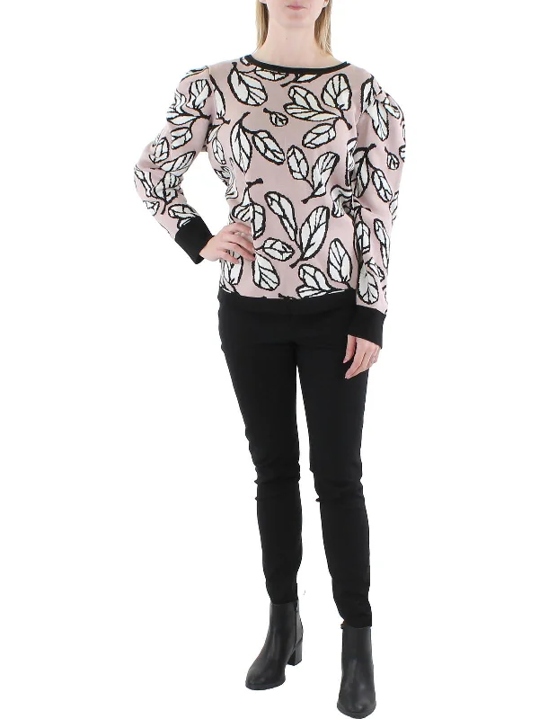 Womens Printed Ribbed Trim Pullover Sweater Seamless Knitted Crochet