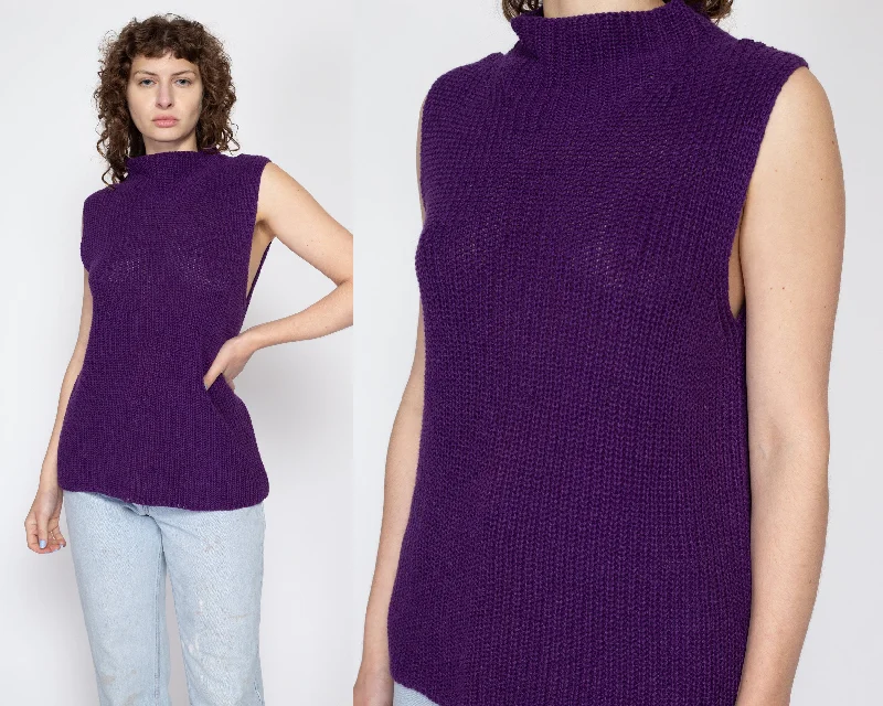 XL 80s Purple Knit Sleeveless Sweater Terry Terry Cloth Terry Knit