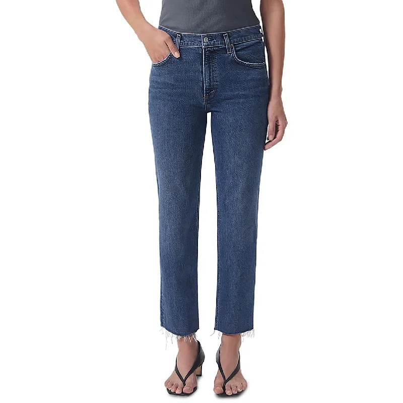 Agolde Womens Organic Cotton Mid-Rise Straight Leg Jeans Stylish Slim Fit Denim