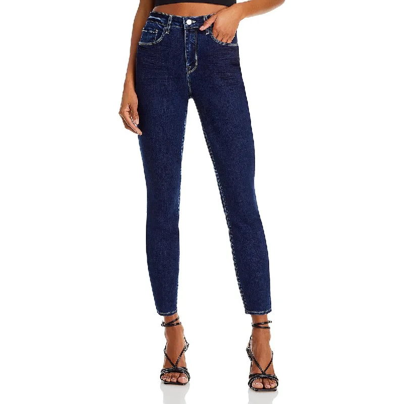 Womens High Rise Skinny High-Waisted Jeans Fashionable Raw Edge Jeans