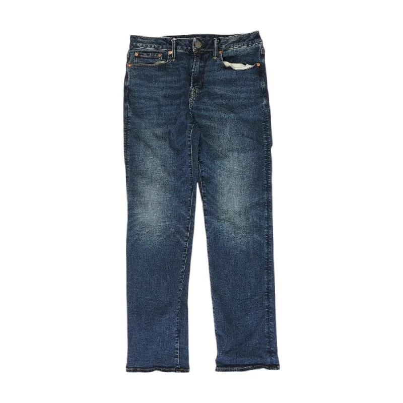 Blue Solid Relaxed Straight Jeans Casual Distressed Denim Jeans