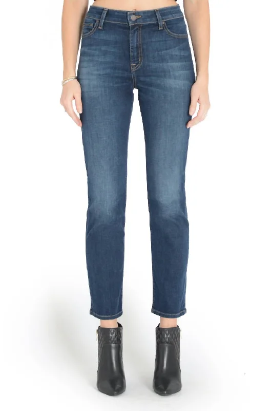 Cher Jeans In Vespa Blue Comfortable Distressed Straight-Leg Jeans