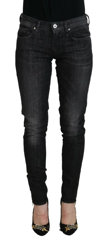 Fiorucci Chic Black Low Waist Skinny Jeans Trendy Colored Denim Jeans