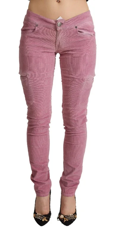 Chic Pink Low Waist Skinny Jeans Chic Rolled Cuff Denim Jeans