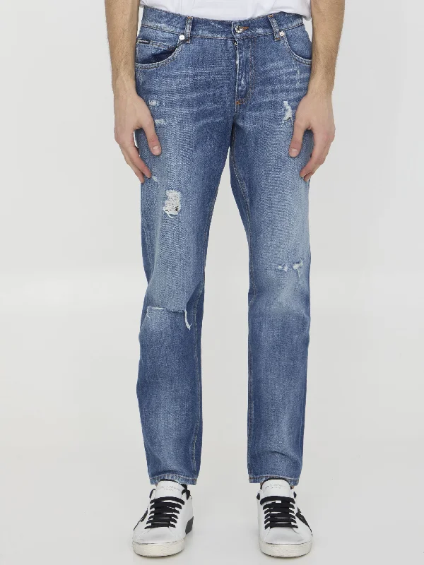 Distressed Denim Jeans Trendy Vintage Denim Jeans