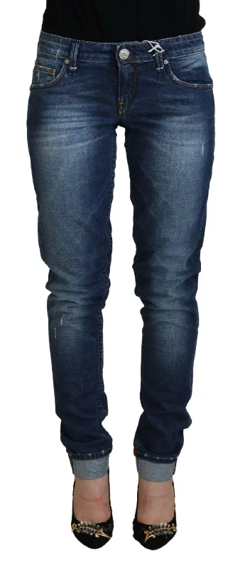 Acht Elegant Blue Washed Low Waist Skinny Jeans Cozy Relaxed Fit Denim Jeans