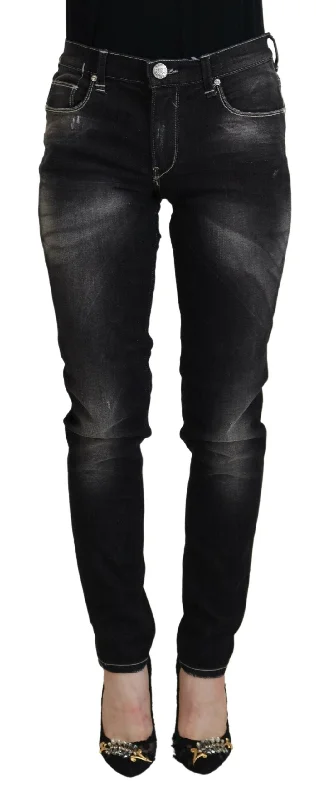 Acht Elegant Tapered Mid Waist Black Jeans Classic Black Denim Jeans