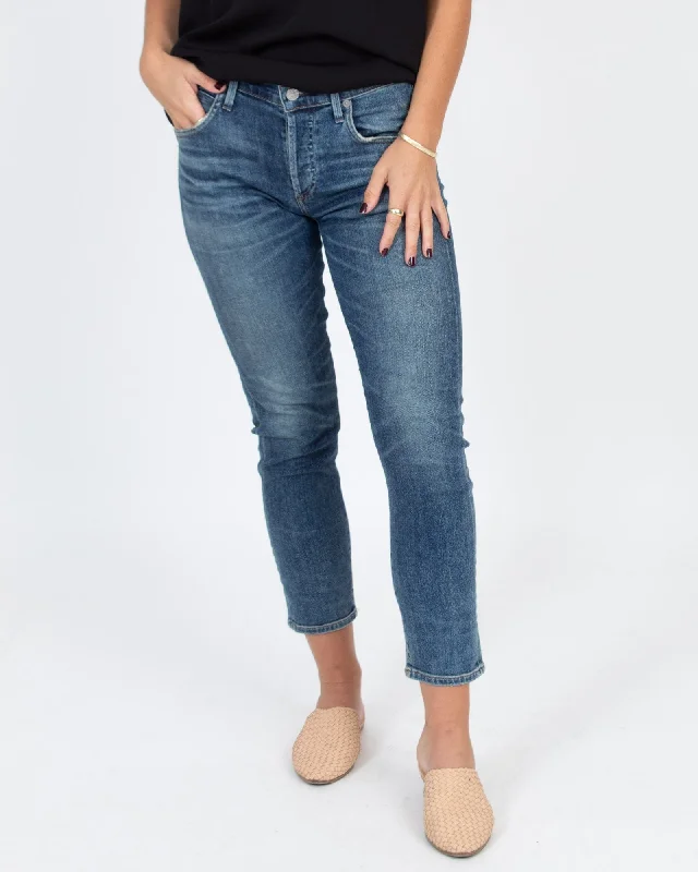 "Elsa Mid-Rise Slim Fit Crop" Jeans Fashionable Slouchy Fit Jeans