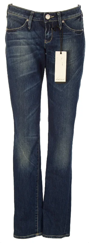 LATINO Women's Dark Wash Whisker Washed Jeans #LA61S33P3 $210 NEW Fashionable Frayed Hem Denim