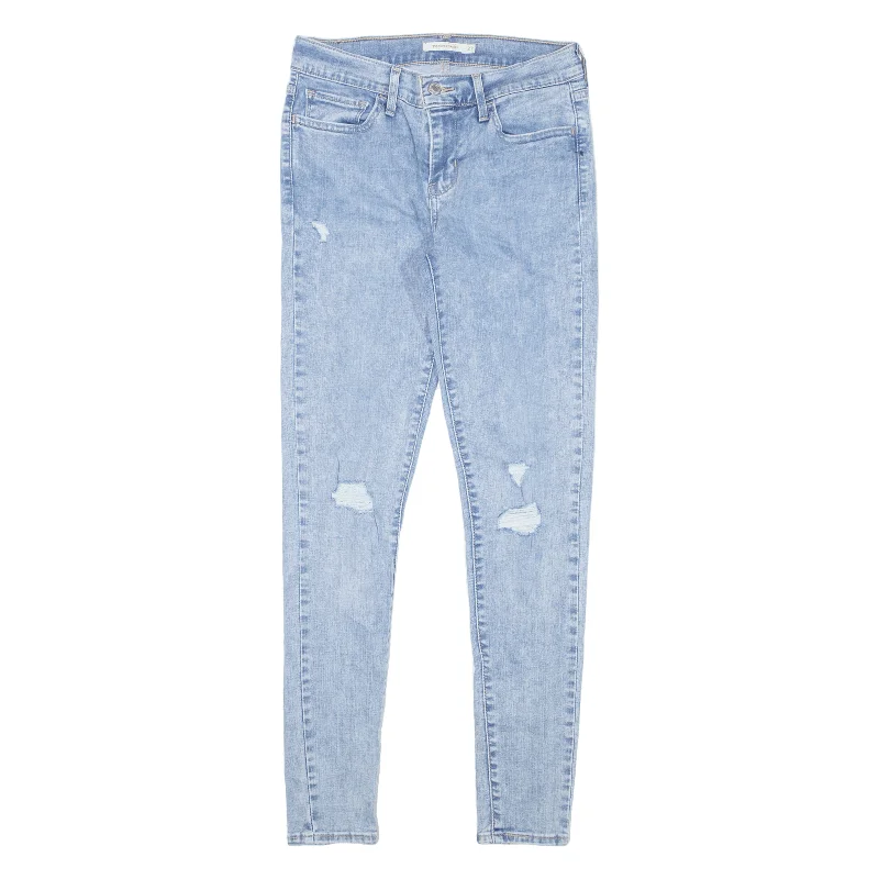 LEVI'S 710 Distressed Womens Jeans Blue Slim Skinny W27 L30 Trendy Low-Rise Slim Jeans