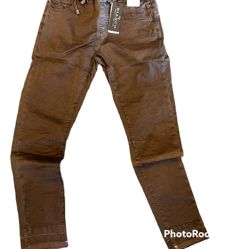 Pull On Jeans In Brown Stylish Shredded Denim Jeans