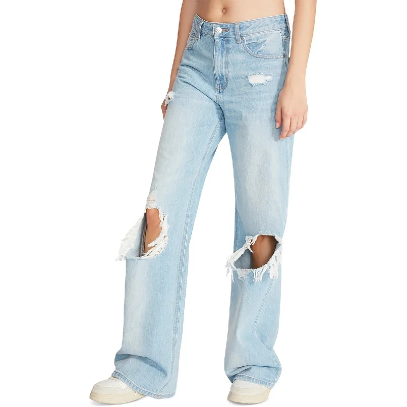 Steve Madden Womens High Rise Distressed Straight Leg Jeans Trendy Skinny High-Waist Jeans