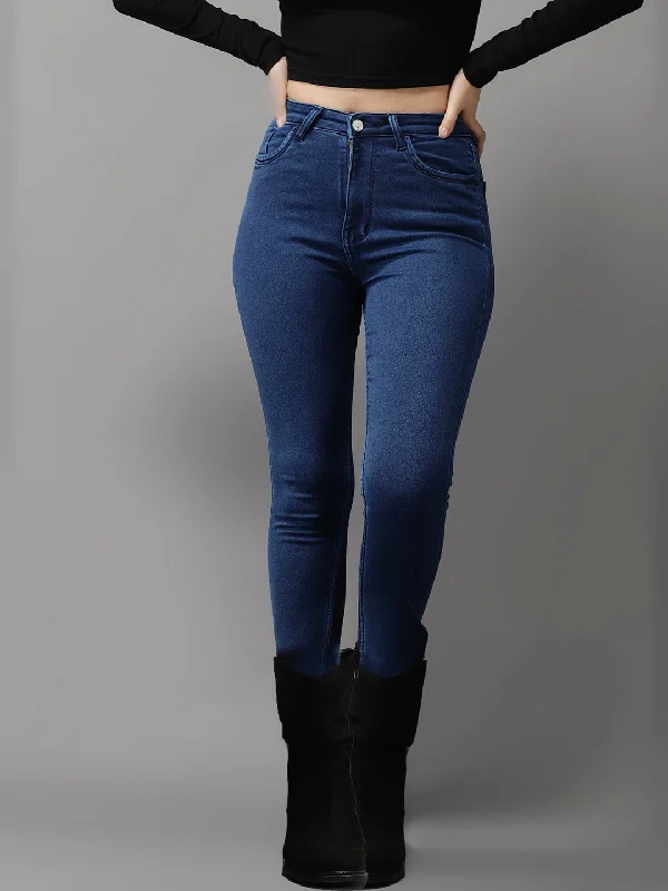 Women Solid Blue Skinny Fit Denim Jeans-GZ-5241-B-Blue Fashionable Cropped Denim Jeans