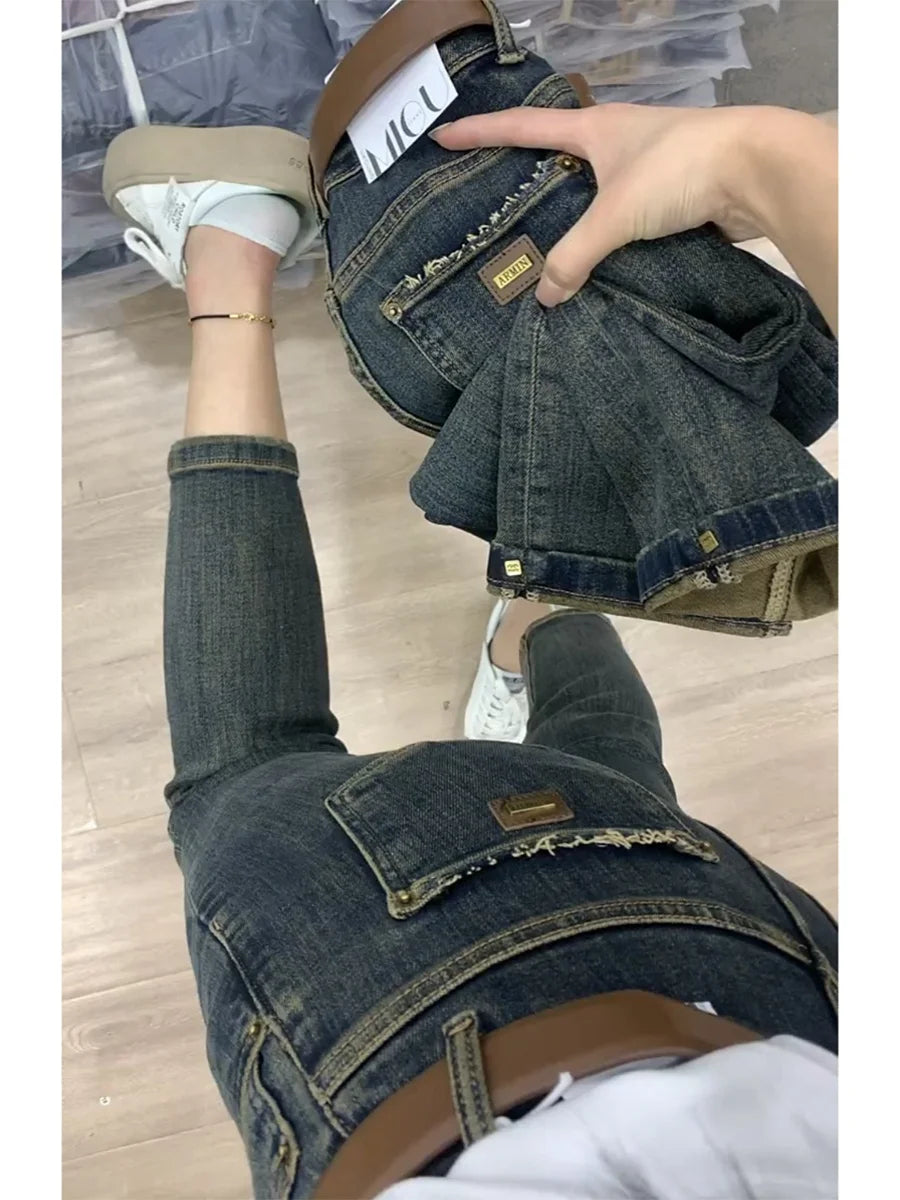 Y2k Jeans Straight Leg Women's Jeans High-waisted Slimming Stretch Trendy Skinny Fit Jeans
