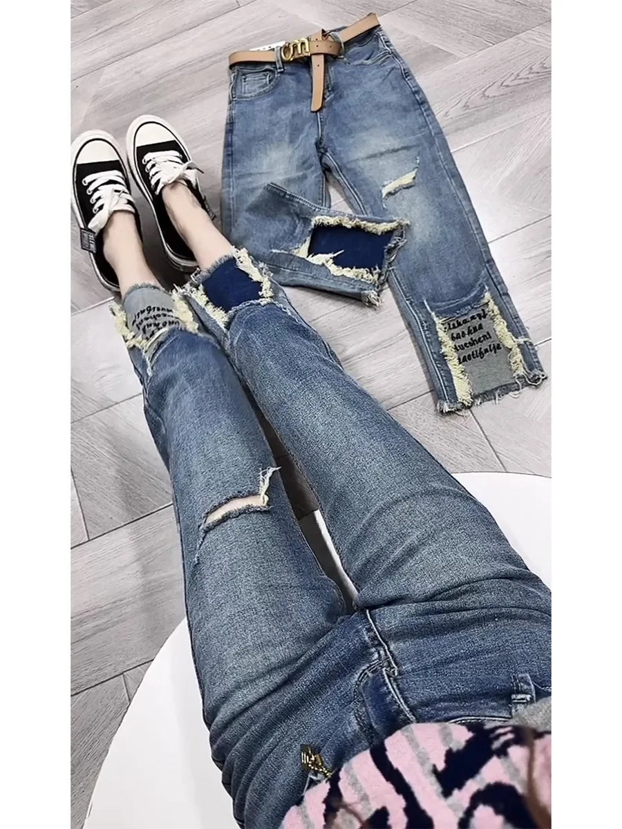 Y2k Pear-shaped Slimming Straight Leg Jeans Children 2023 Plus-size Summer Comfortable Full-Length Denim Jeans