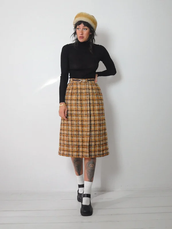 1970's Celine Wool Plaid Skirt corduroy skirt textured