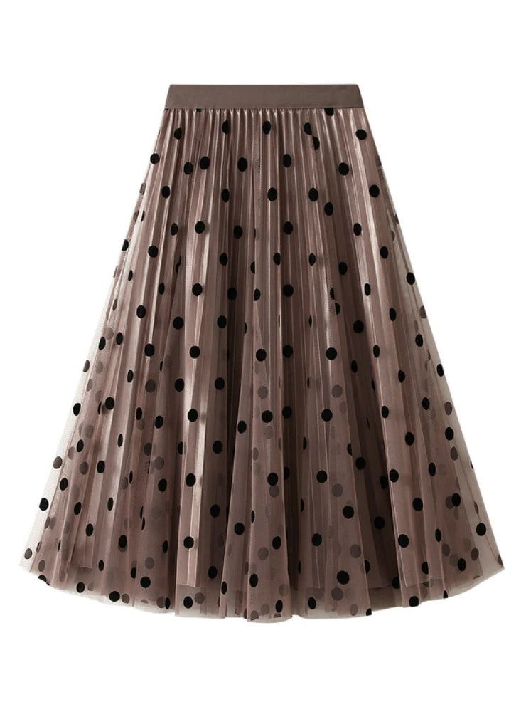 POLKA DOT GAUZE PLEATED SKIRT chiffon skirt lightweight