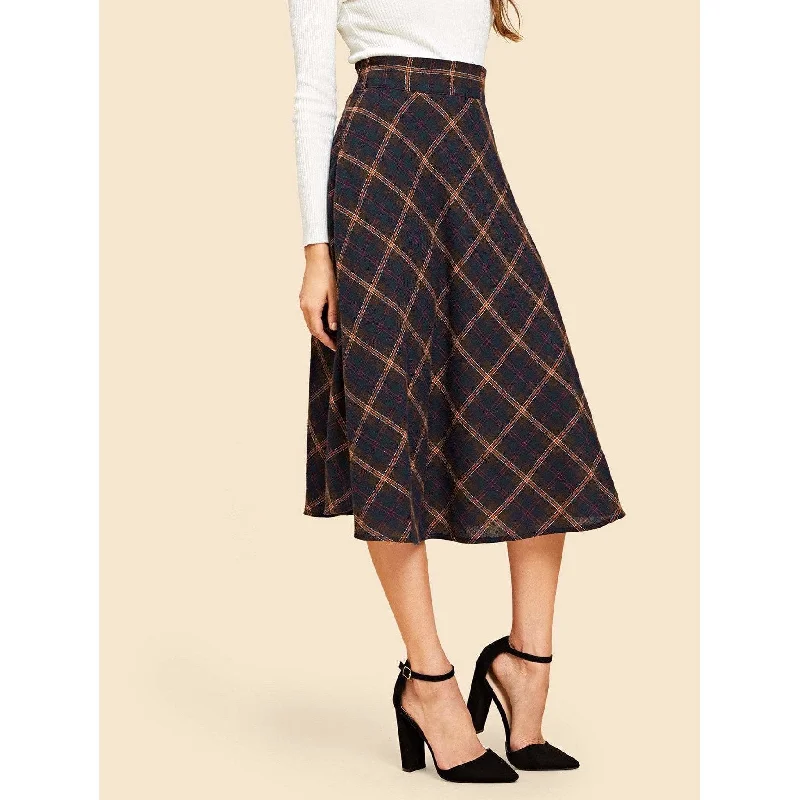 High Waist Plaid Skirt silk skirt lustrous