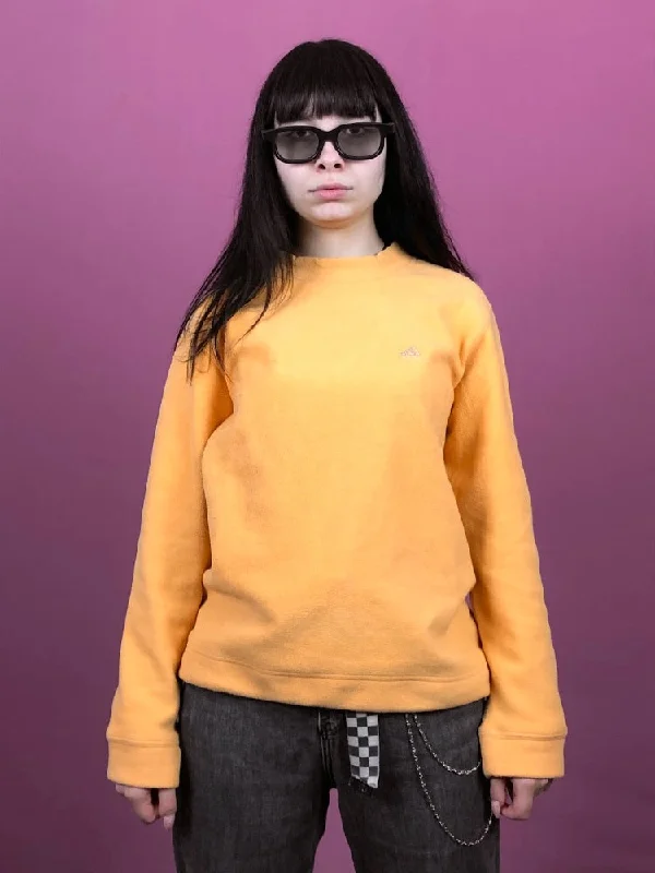 90s Adidas Vintage Women's Fleece Sweatshirt - M Orange Polyester Hoodie with Hidden Zipper Minimalist Clean 90s Adidas Vintage Women's Fleece Sweatshirt - M Orange Polyester Hoodie with Hidden Zipper Minimalist Clean