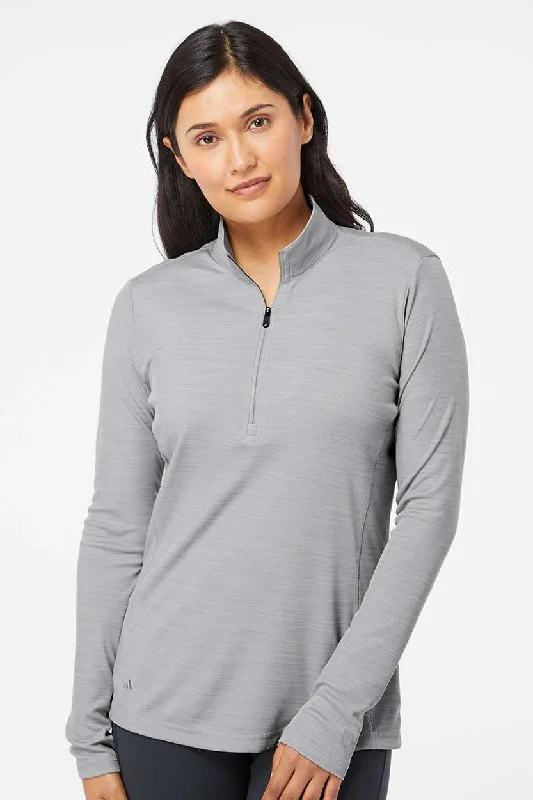 Adidas Womens Moisture Wicking 1/4 Zip Sweatshirt - Mid Grey Melange Hoodie with Hem Contrast Bold Stylish