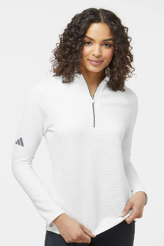 Adidas Womens Spacer 1/4 Zip Sweatshirt - Core White Hoodie with Mesh Breathable Sporty