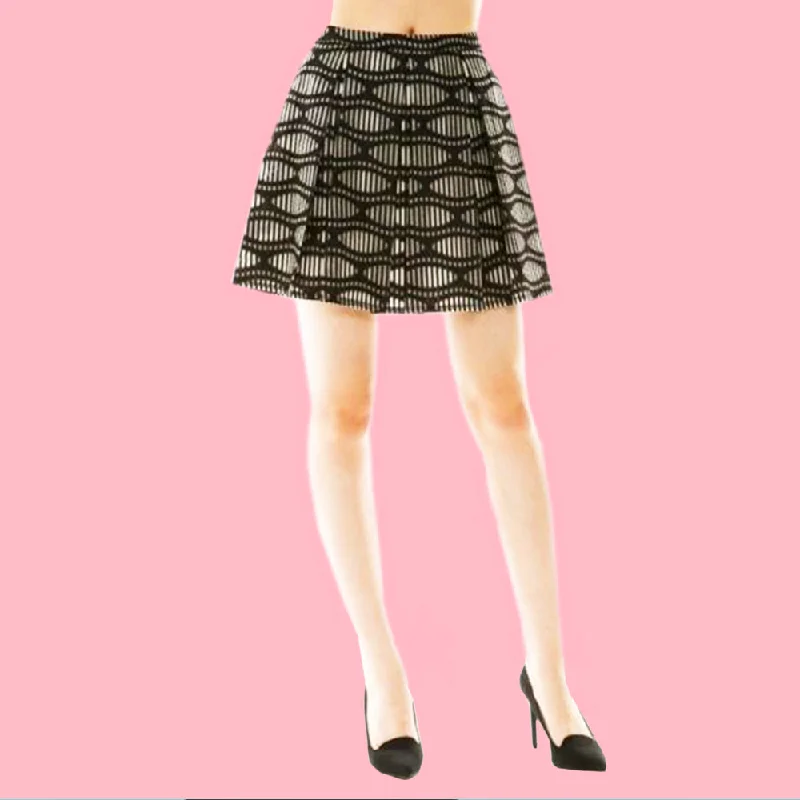 Altered Grooves Psychedelic Print Sheer Overlay Pleated Flare Mini Skirt spandex blend skirt