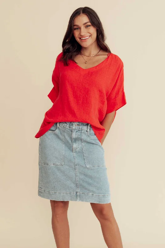 Atlas Blue Denim Stretch Skirt relaxed fit skirt