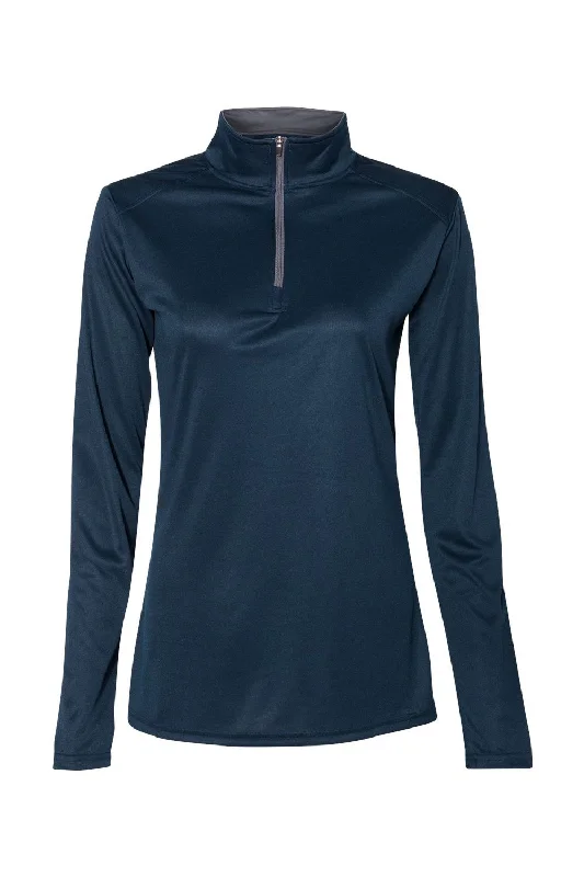 Badger Womens B-Core Moisture Wicking 1/4 Zip Sweatshirt - Navy Blue/Graphite Grey - Closeout Hoodie with Side Slits Relaxed Casual