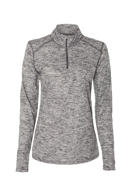 Badger Womens Tonal Blend Moisture Wicking 1/4 Zip Sweatshirt - Graphite Grey Tonal Blend - Closeout Hoodie with Elastic Waist Stretchable Comfortable