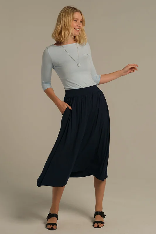 Bamboo Midi Skirt - Dark Navy denim skirt casual