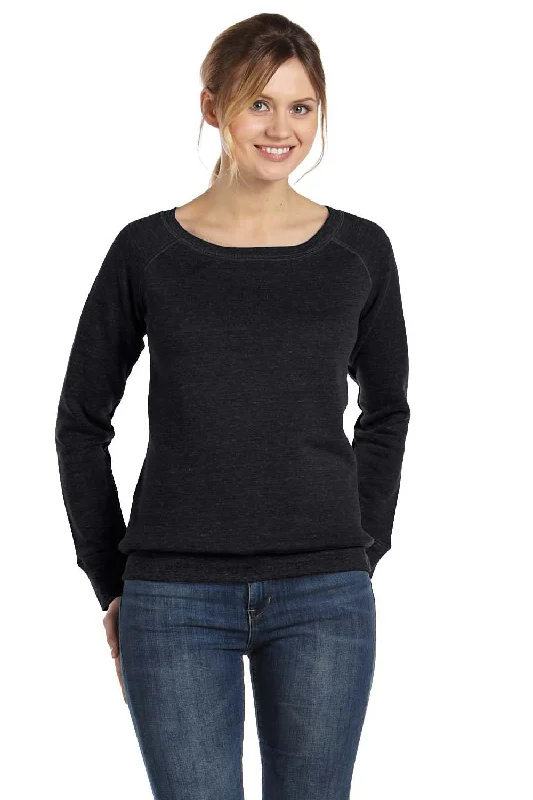 Bella + Canvas Womens Sponge Fleece Wide Neck Sweatshirt - Black - Closeout Hoodie with Half-Zip Sporty Casual