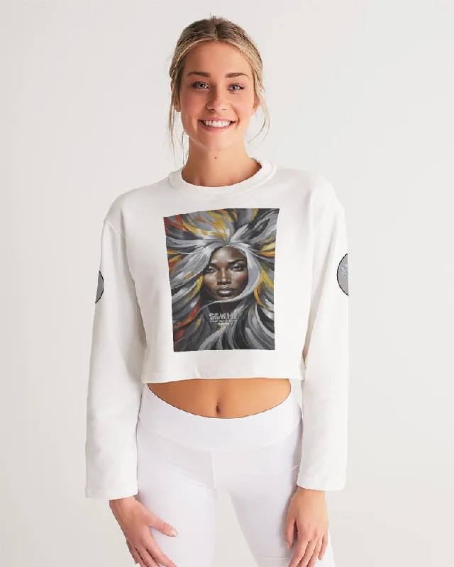Black Sister Collection [Part 1 ] Women's All-Over Print Cropped Sweatshirt Hoodie with Hem Embroidery Detailed Premium