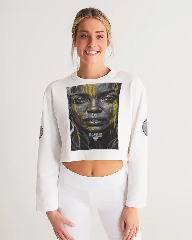 Black Sister Collection [Part 3 ] Women's All-Over Print Cropped Sweatshirt Hoodie with Ribbed Cuffs Snug Fit Comfort