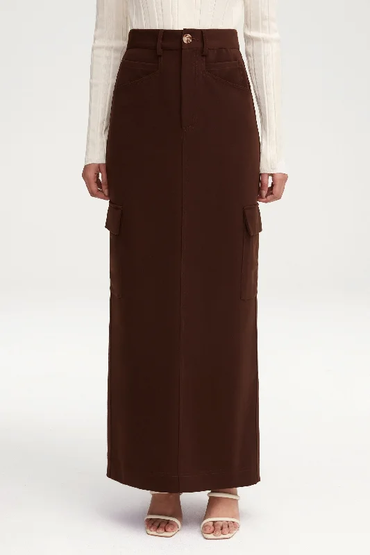 Blake Utility Maxi Skirt - Brown high slit skirt