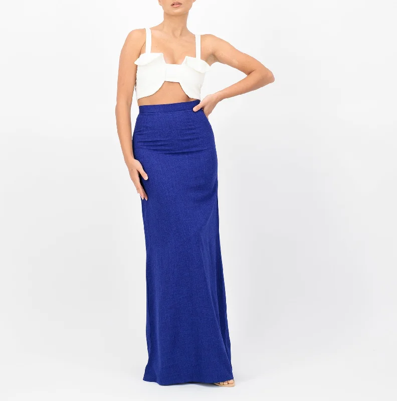 Blue linen maxi skirt tulle skirt dreamy