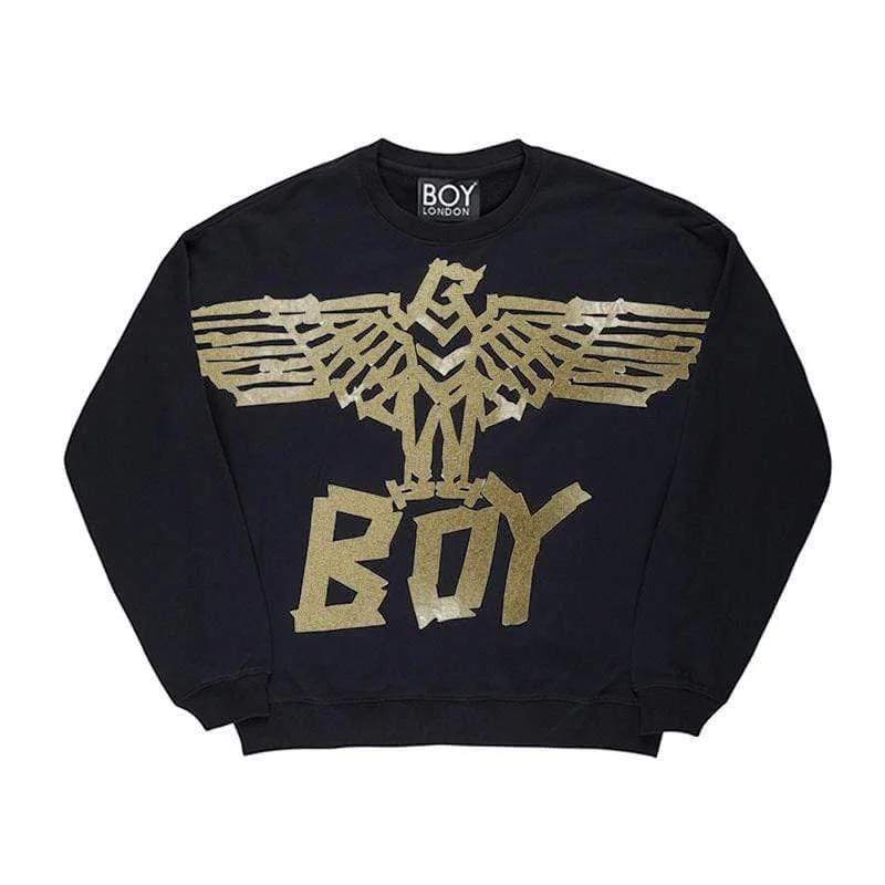 BOY TAPE EAGLE SWEATSHIRT WOMENS - BLACK/GOLD Hoodie Crop Top Short Trendy