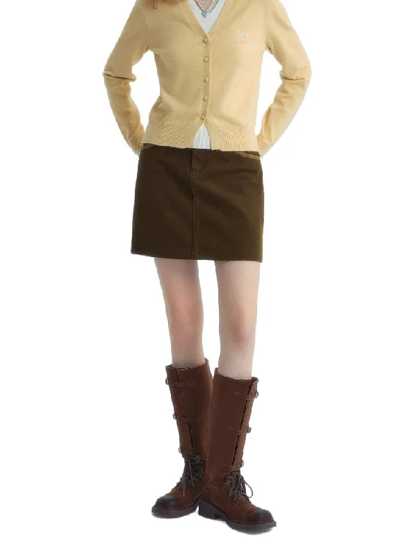 Brown Corduroy Splicing Skirt corduroy skirt durable