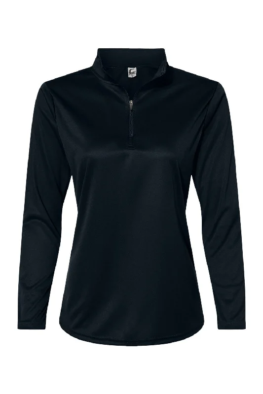 C2 Sport Womens Moisture Wicking 1/4 Zip Sweatshirt - Black - Closeout Hoodie with Crew Neck Simple Timeless