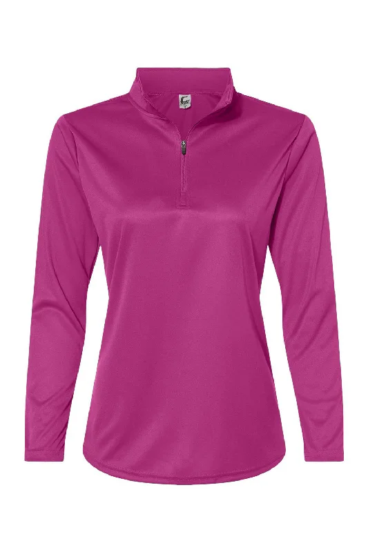 C2 Sport Womens Moisture Wicking 1/4 Zip Sweatshirt - Hot Pink - Closeout Hoodie with High-Low Hem Asymmetrical Trendy