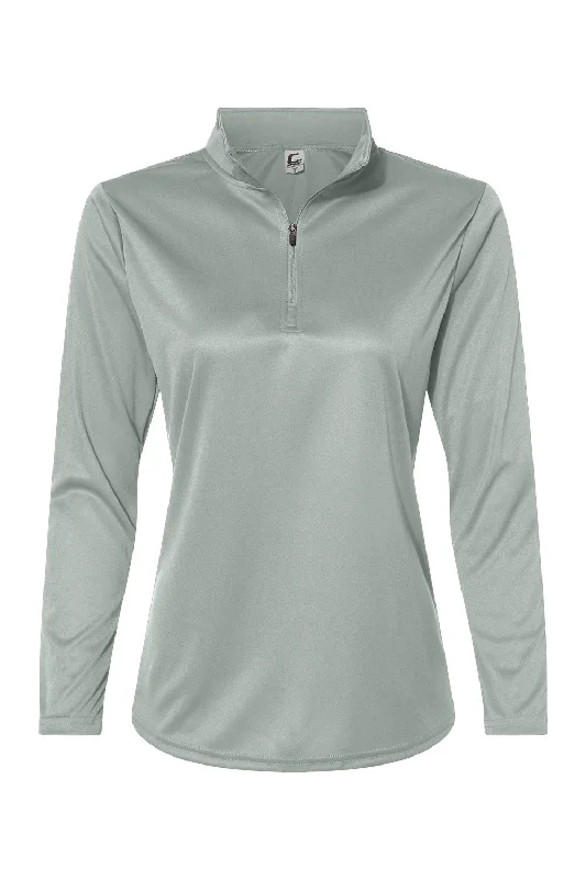 C2 Sport Womens Moisture Wicking 1/4 Zip Sweatshirt - Silver Grey - Closeout Hoodie with Hem Raw Edge Edgy Unfinished