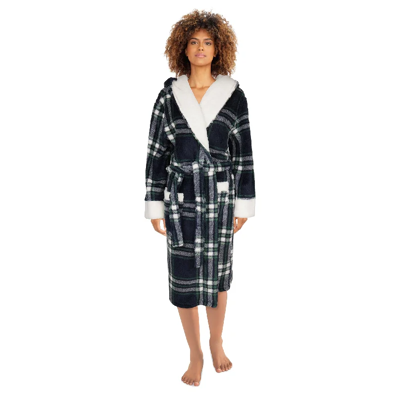 Carisma Women's Long Hooded Sherpa Robe Hoodie with Pocket Utility Practical