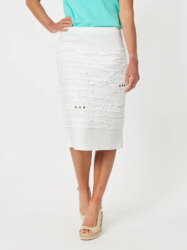 Charlie Stitched Detail Skirt - White belted skirt waist